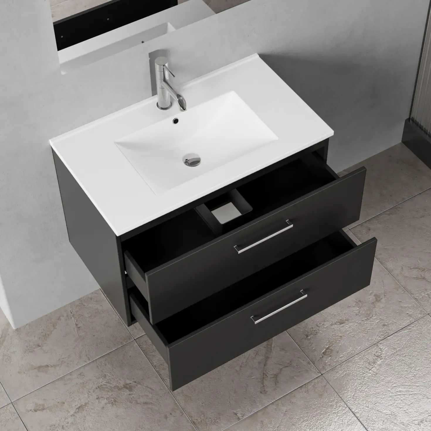 Badskab Milano med vask og 2 skuffer sort 80x45x52 cm