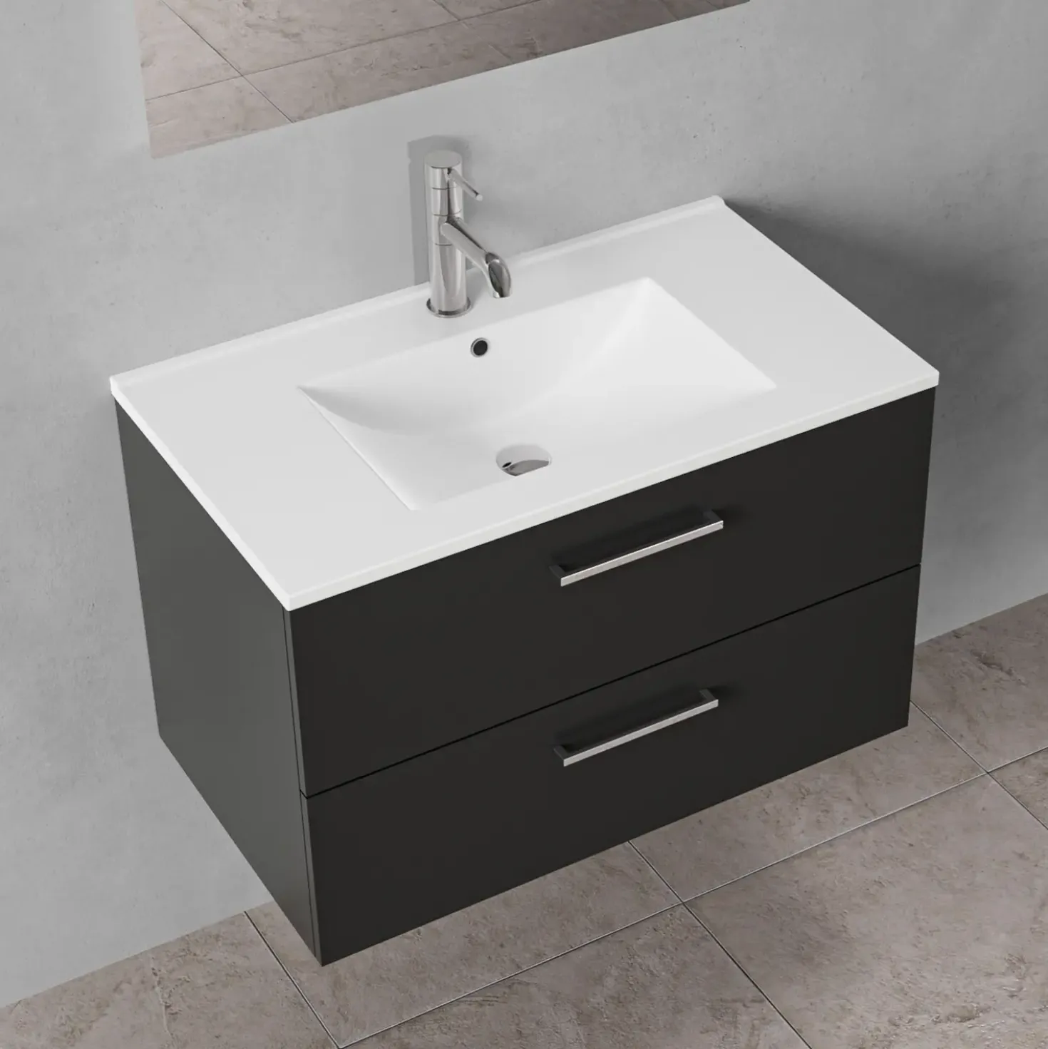 Badskab Milano med vask og 2 skuffer sort 80x45x52 cm