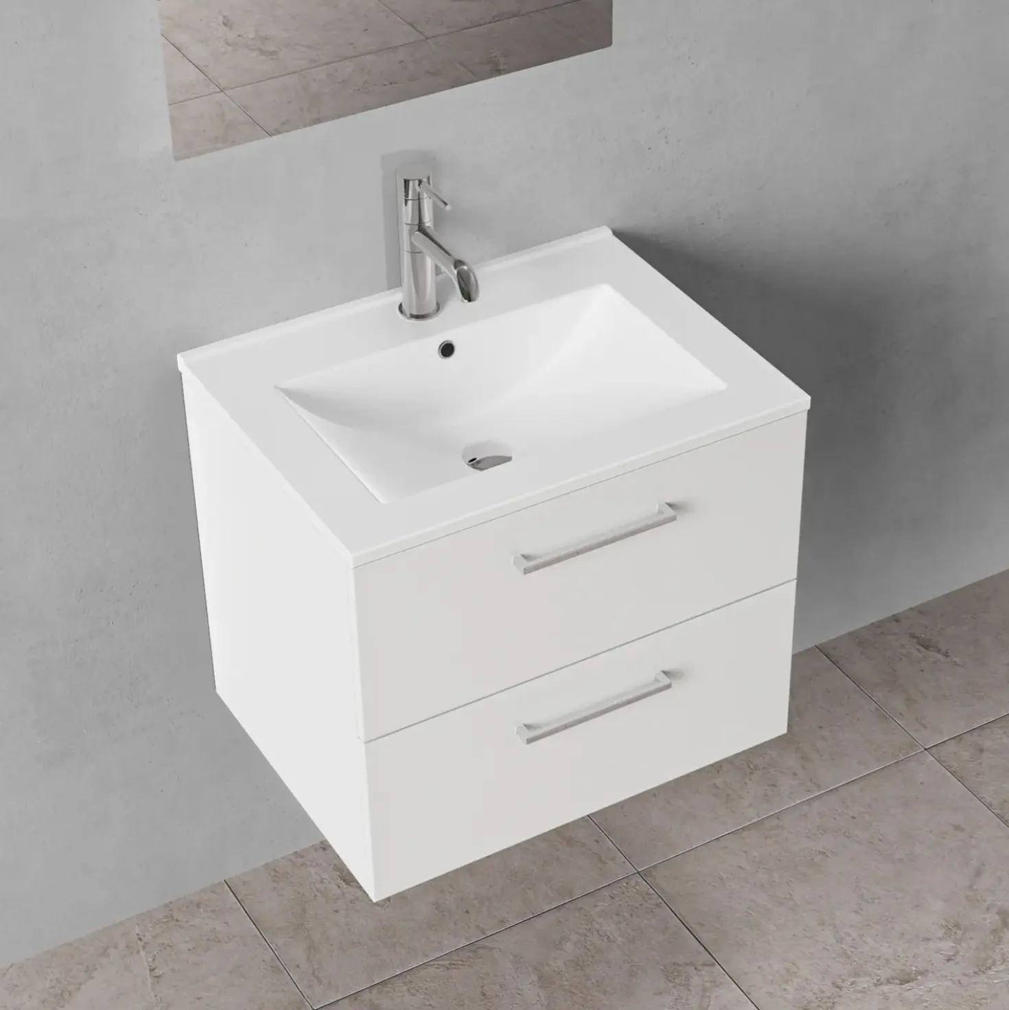 Badskab Milano 2 skuffer m/vask hvid, 60 cm