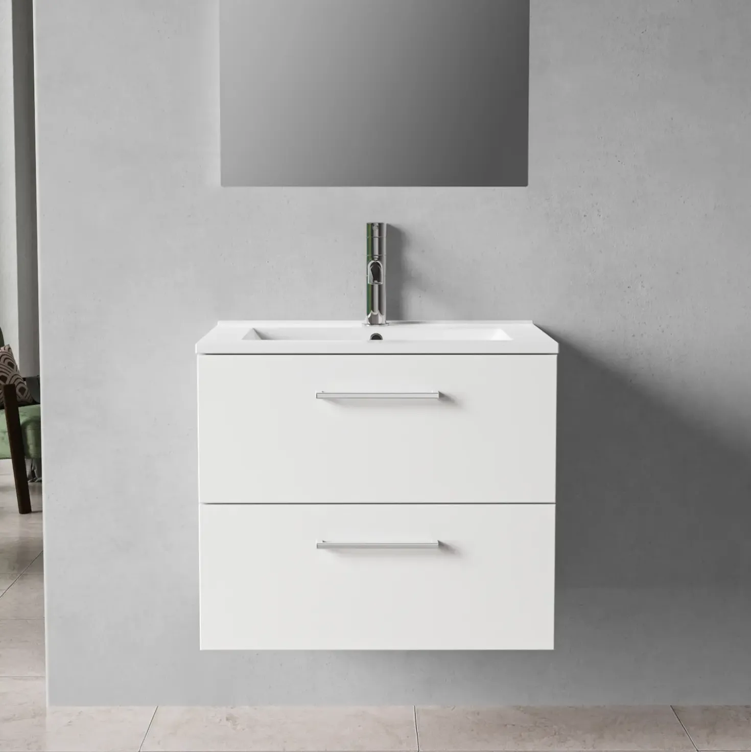 Badskab Milano 2 skuffer m/vask hvid, 60 cm
