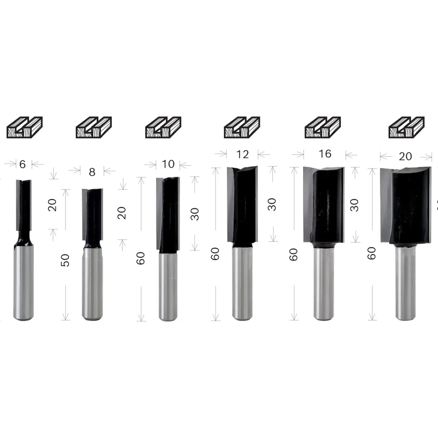 Bosch HM lige overfræsersæt 8 mm 6 dele