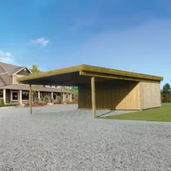 Christian dobbelt carport med redskabsrum 836x630 cm - m/plast trapeztag