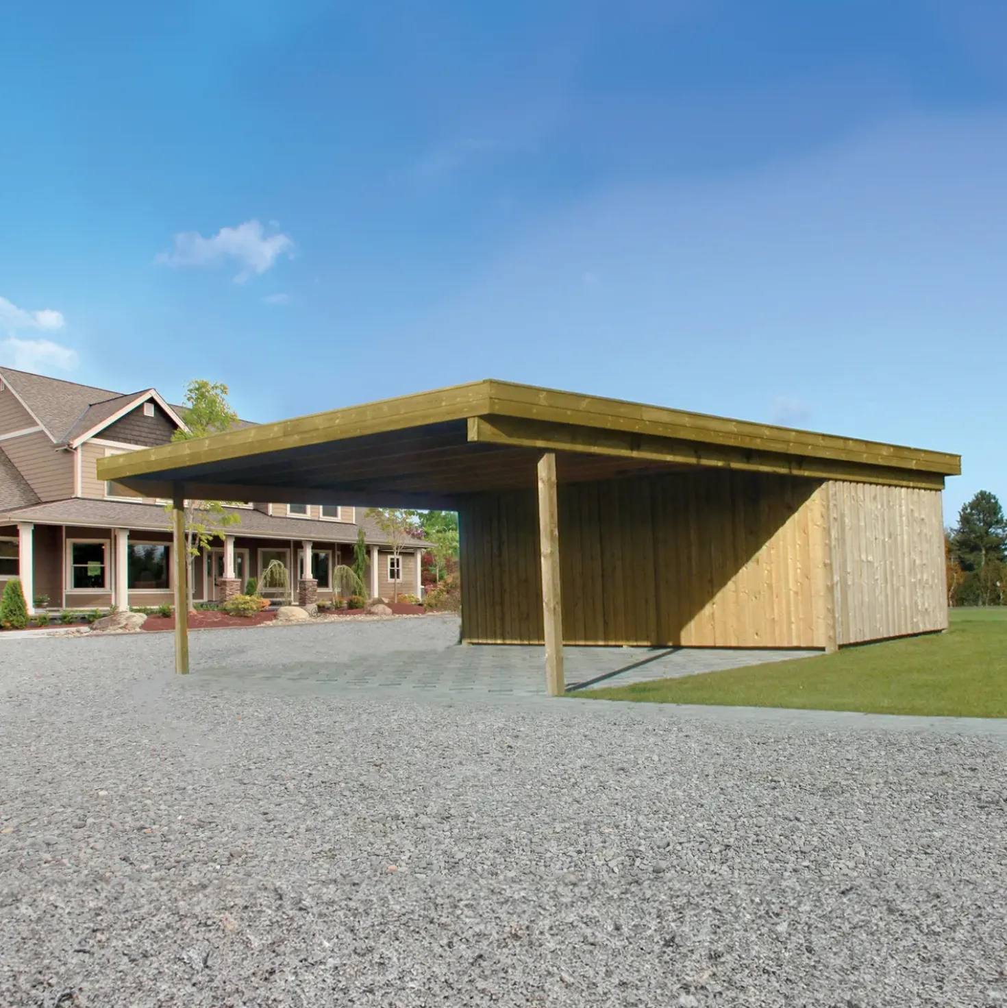 Christian dobbelt carport med redskabsrum 836x630 cm - m/plast trapeztag