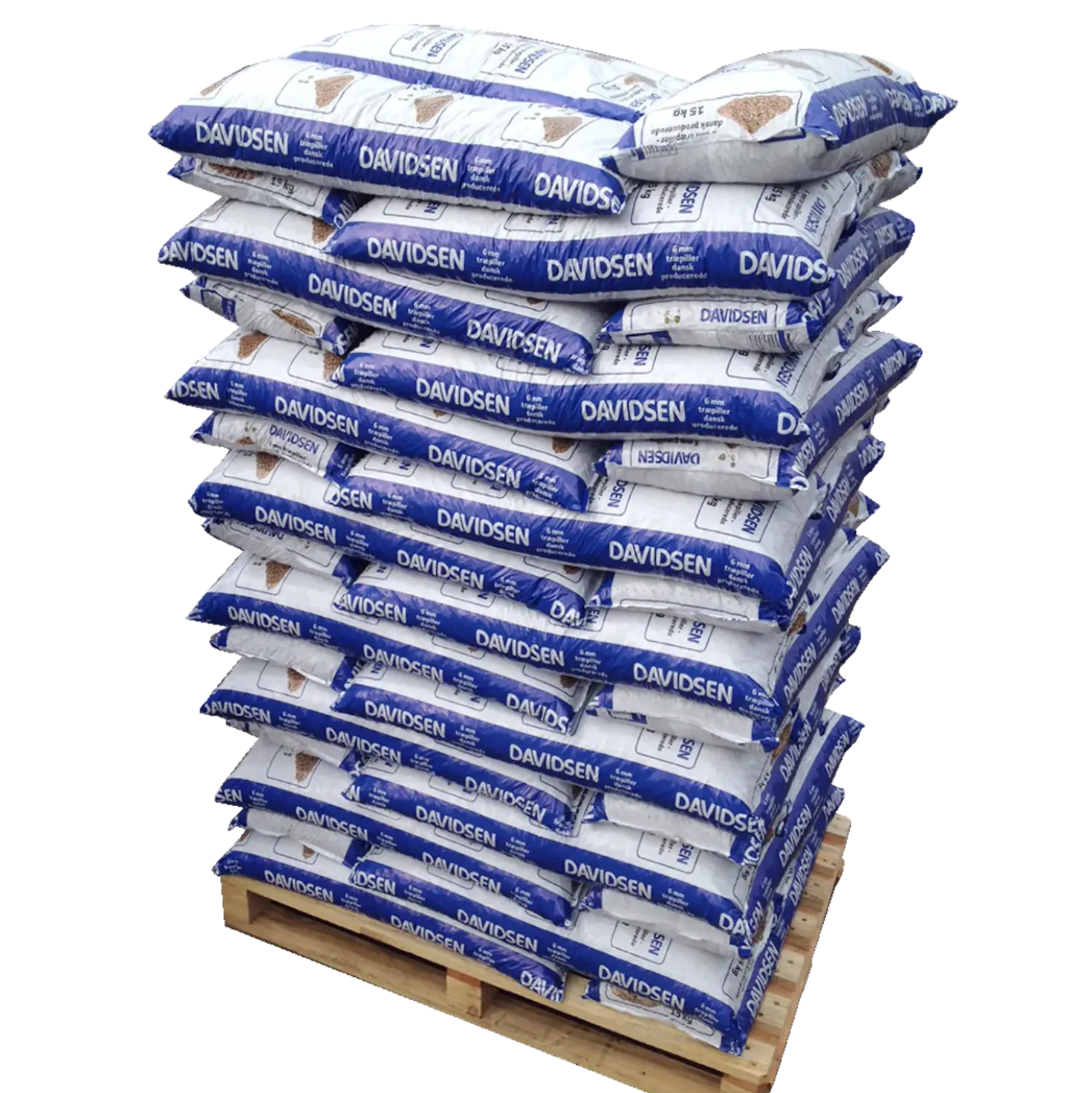 Davidsen træpiller 6 mm - palle med 900 kg / 60 poser á 15 kg