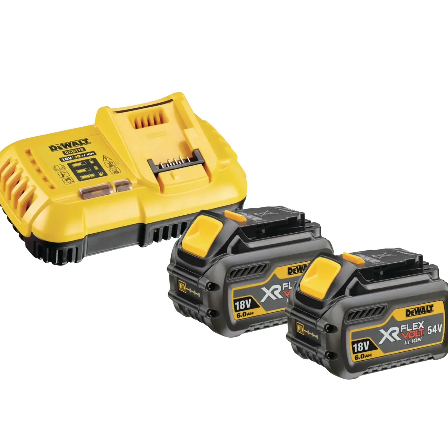 DeWALT DCB118T2 54V XR flexvolt oplader 2x6.0 Ah batterier
