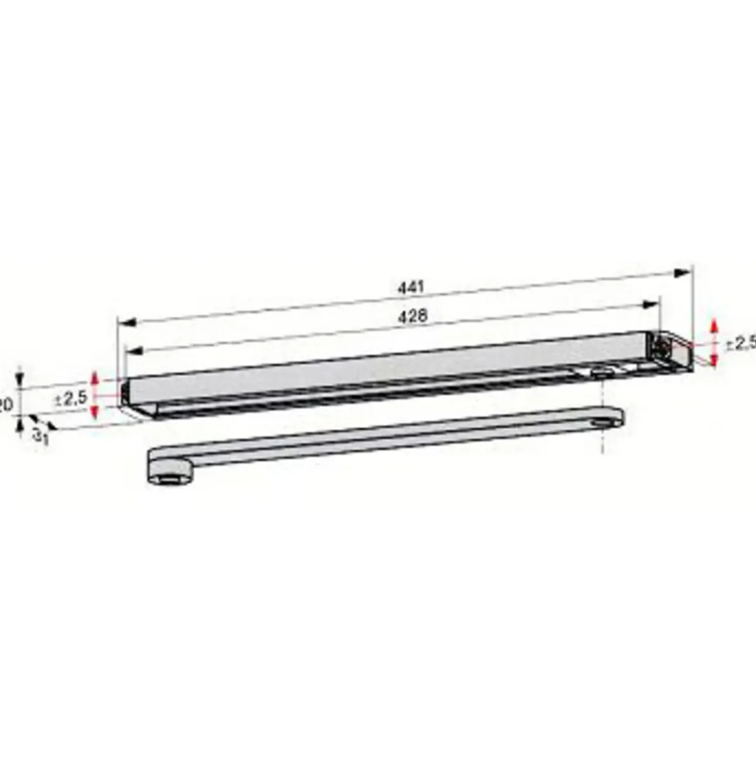 Dorma glideskinne t/dørlukker TS92 og TS93 sølv