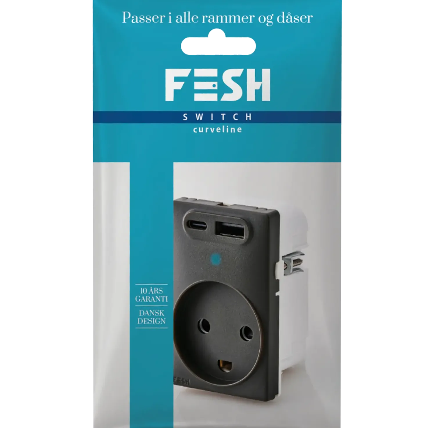 FESH SWITCH Curveline stikudtag 2x USB 1,5 m/jord koksgrå