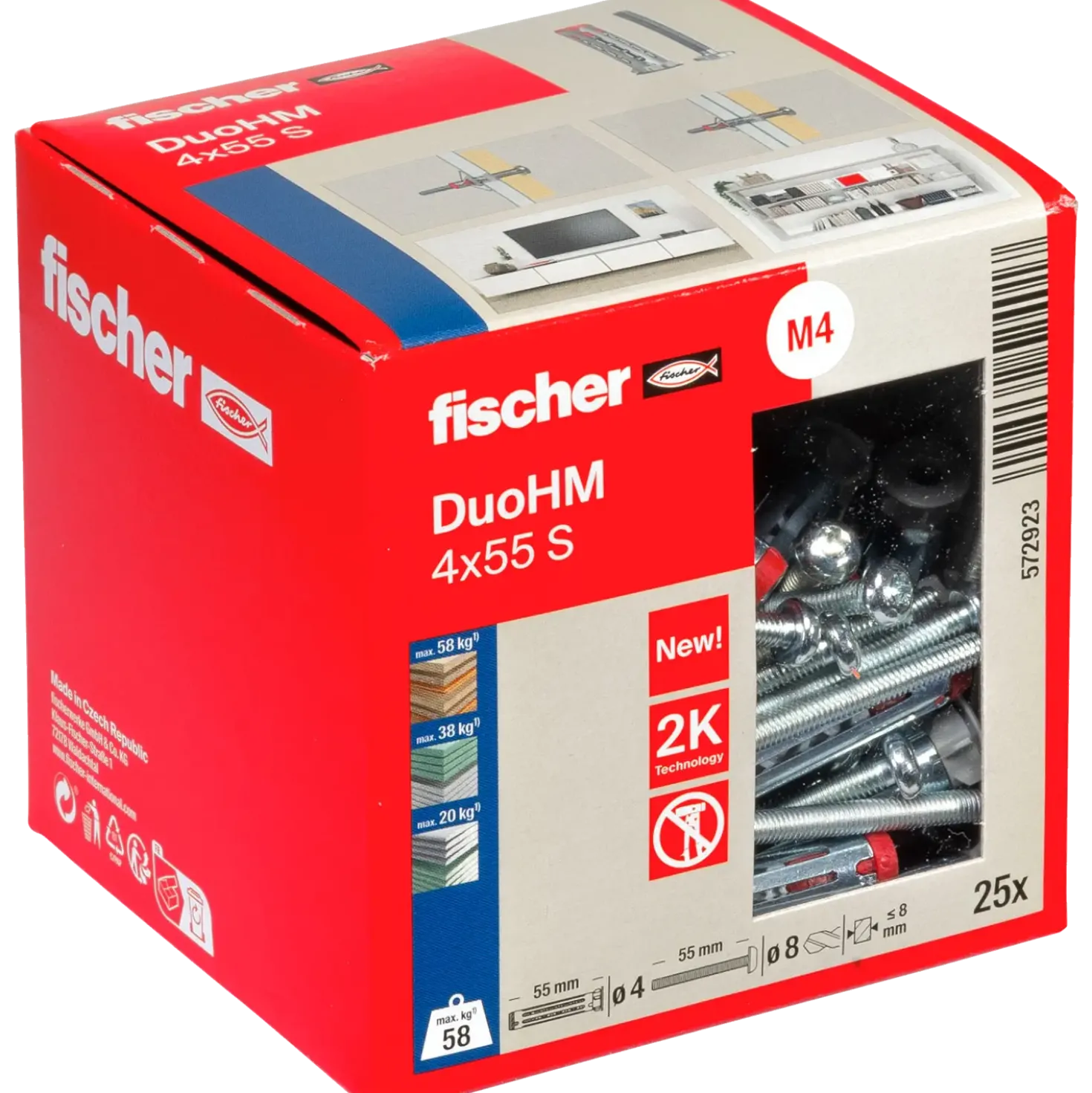 fischer DuoHM hulrumsplug 4x55 S PH TX20 S, panhoved 25 stk.