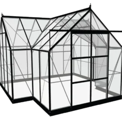 Halls ICON Gardenhouse 8 drivhus 13 m² - sort m/3 mm hærdet glas og fundament