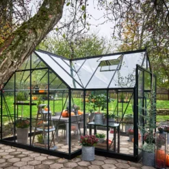 Halls ICON Gardenhouse 8 drivhus 13 m² - sort m/3 mm hærdet glas og fundament