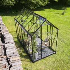 Halls ICON Planthouse 6 7,3 m² sort m/3 mm hærdet glas og fundament
