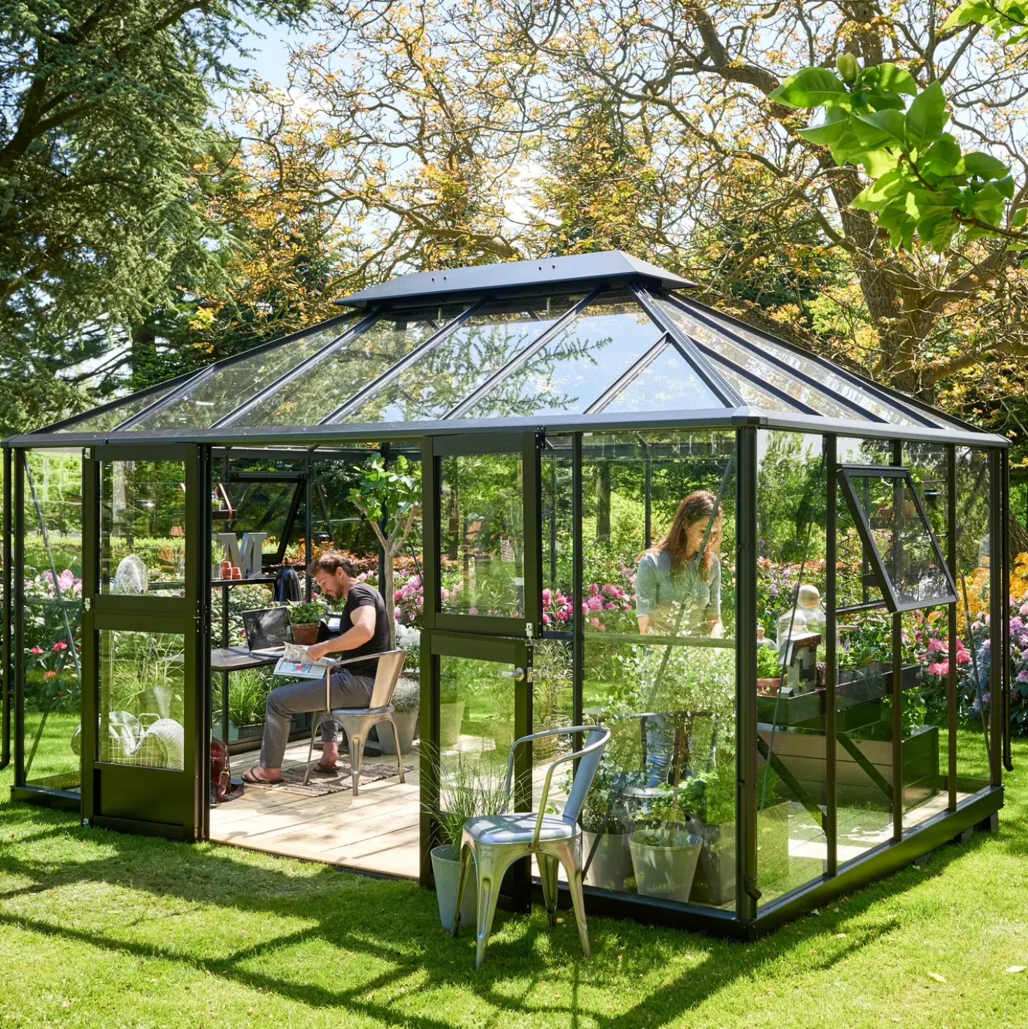 Juliana Gran Oase drivhus 13 m² antracit/sort m/3 mm hærdet glas