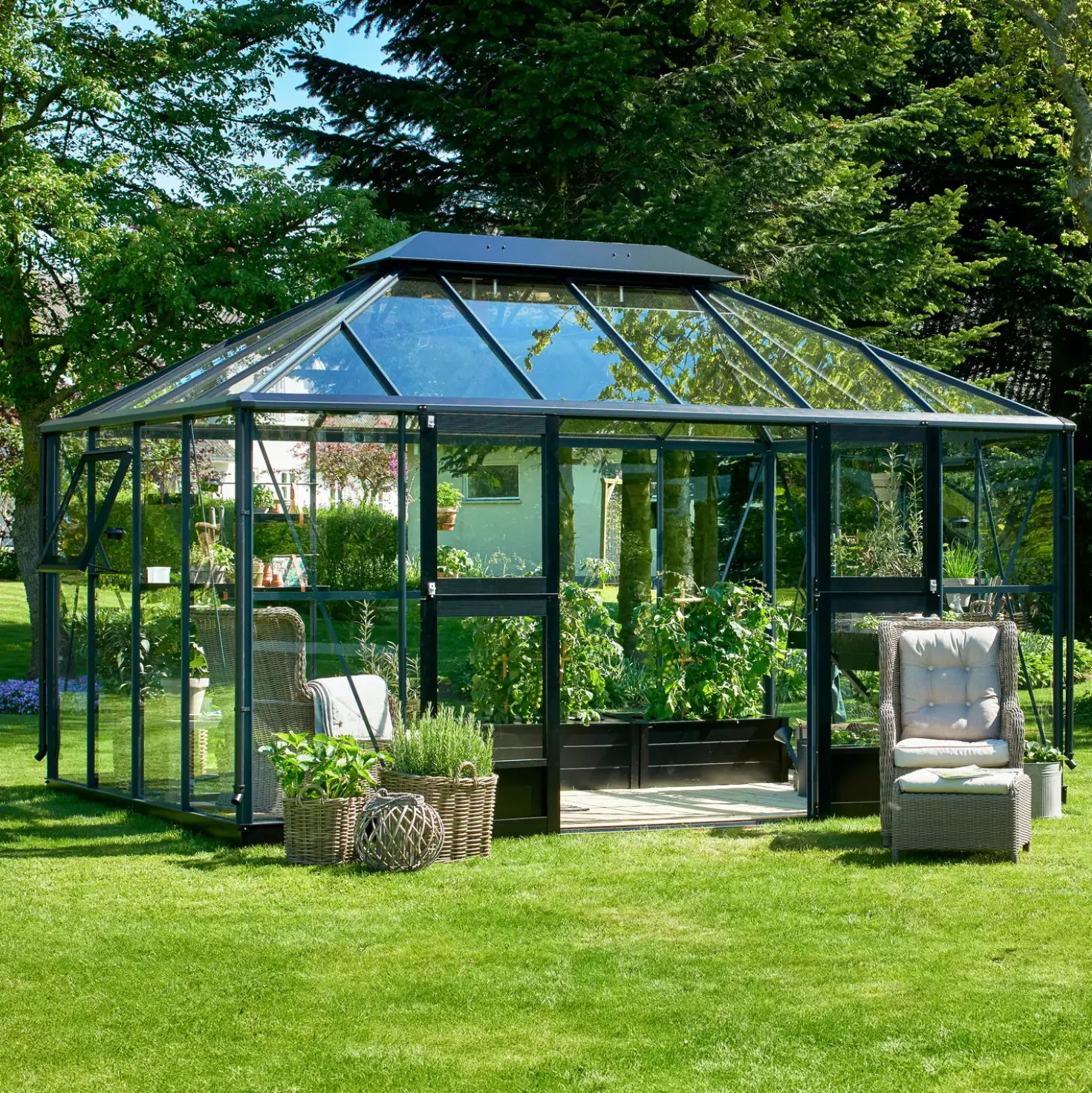 Juliana Gran Oase drivhus 13 m² antracit/sort m/3 mm hærdet glas