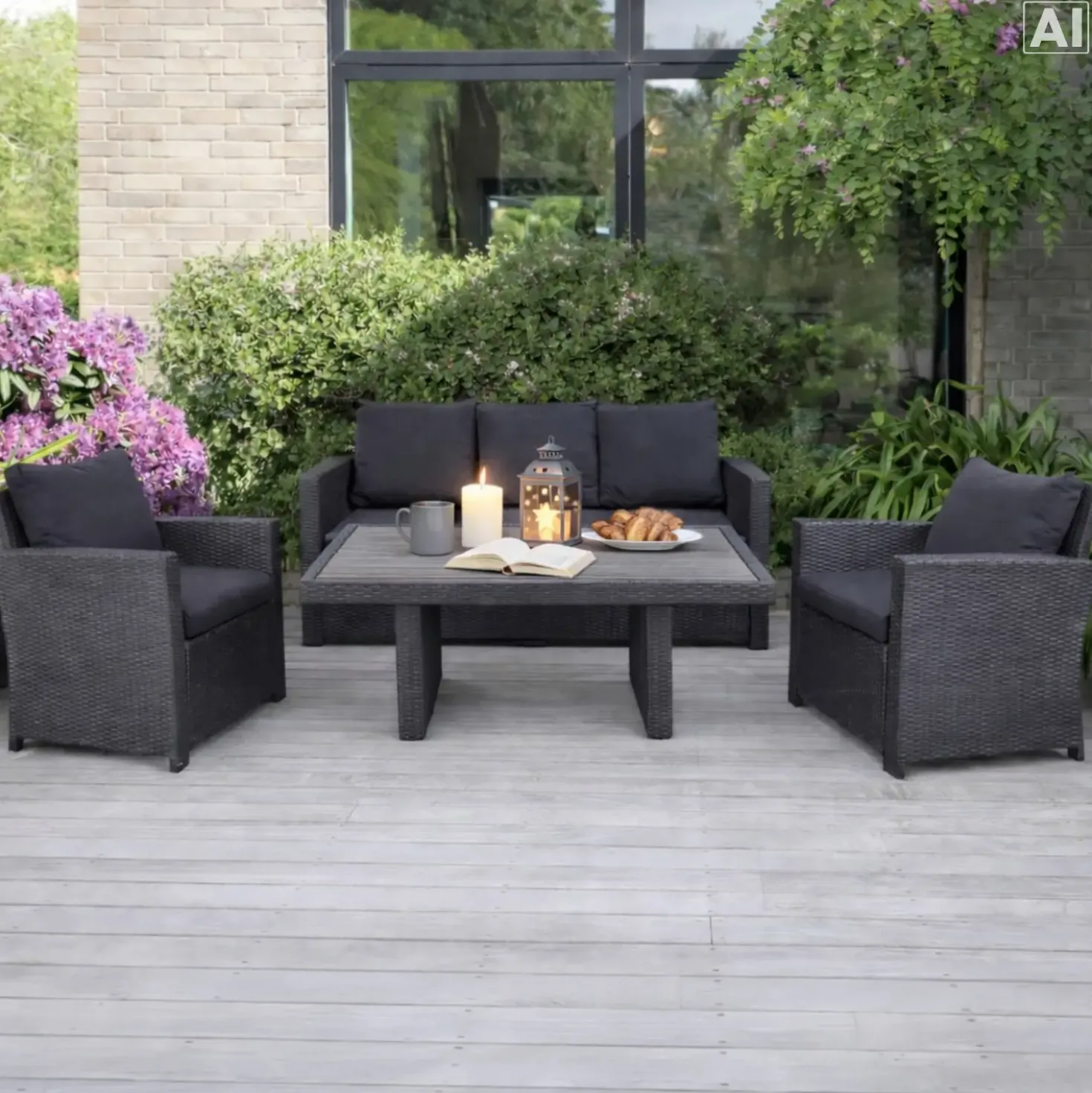 Langø sofasæt m/hynder sort