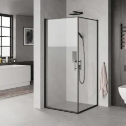 Milobad brusedør 90x200 cm med sort ramme Sort