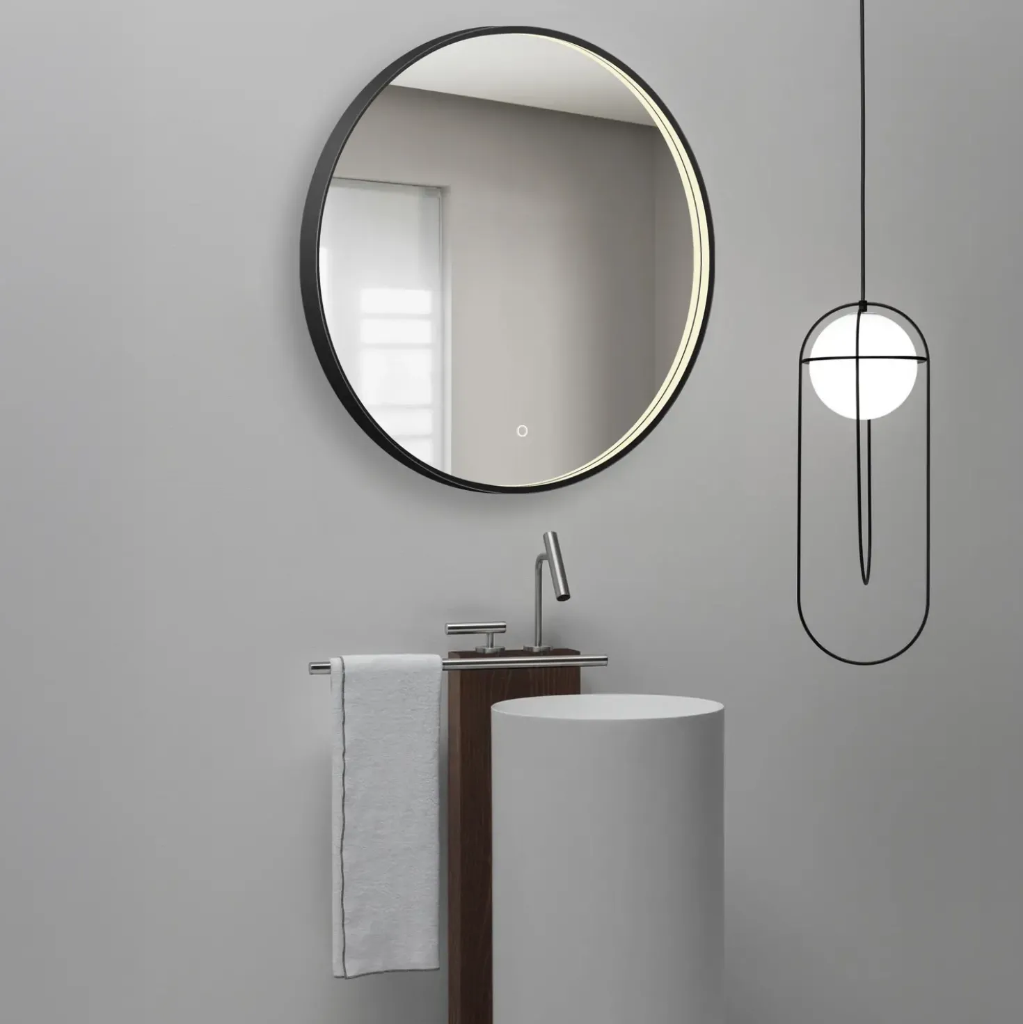 Milobad CL066 LED spejl Ø80 med sort ramme