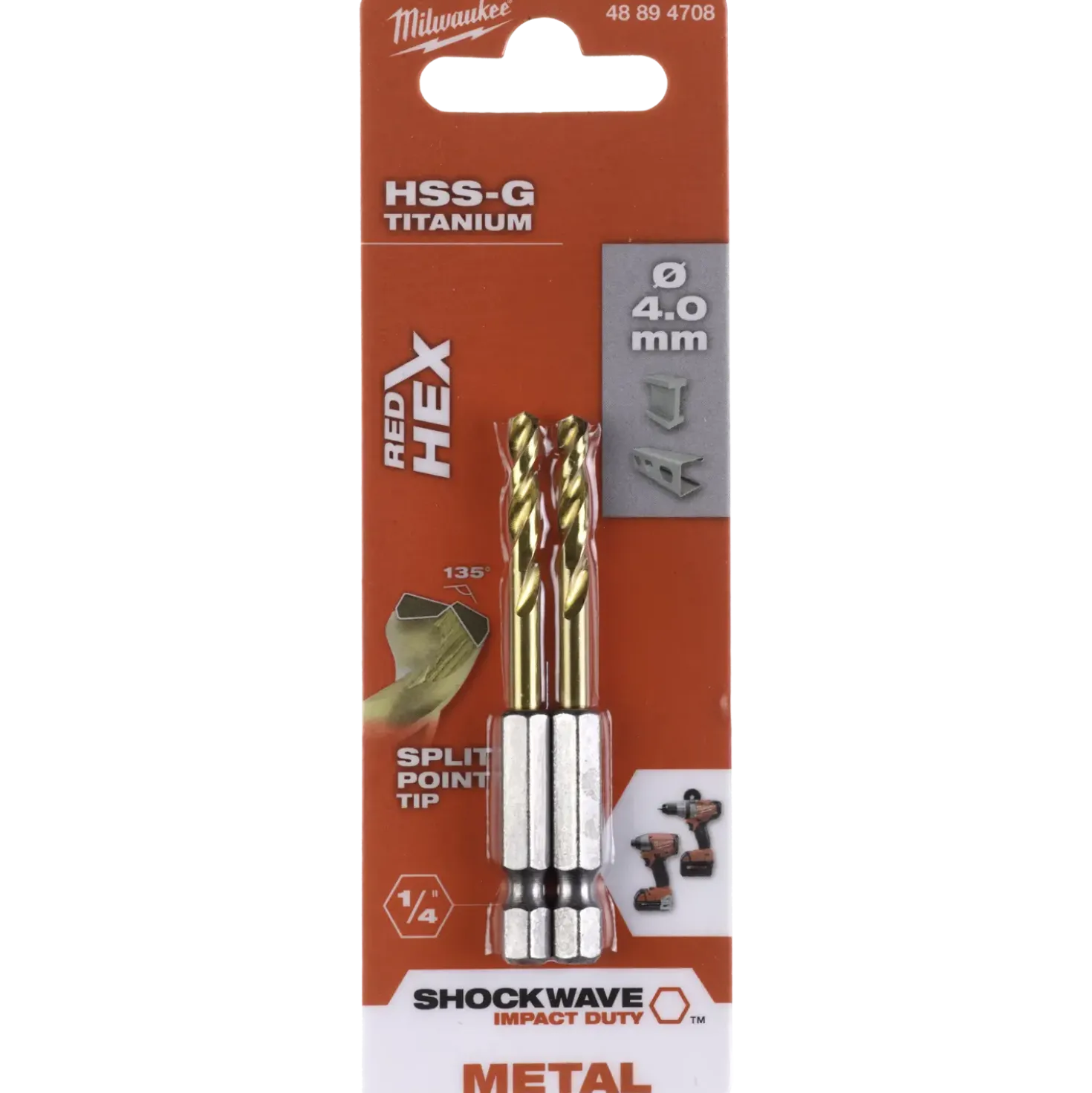 Milwaukee Red Hex shockwave™ HSS-Tin metalbor 4 mm