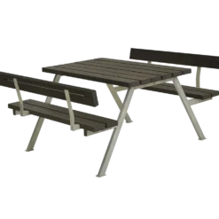 PLUS Alpha bord/bænkesæt m/2 ryglæn 118 cm RePlast Sort