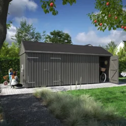 Plus Classic Multi Havehus 14,5 m² 3 moduler m/enkelt og dobbeltdør inkl. tagpap/alulister/H-stolpefødder