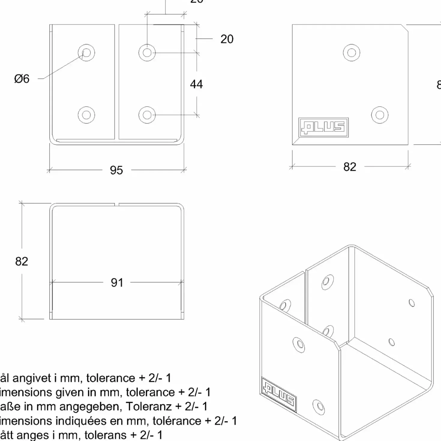 PLUS Cubic bjælkebeslag til 9×9 cm stolper sort 2 stk