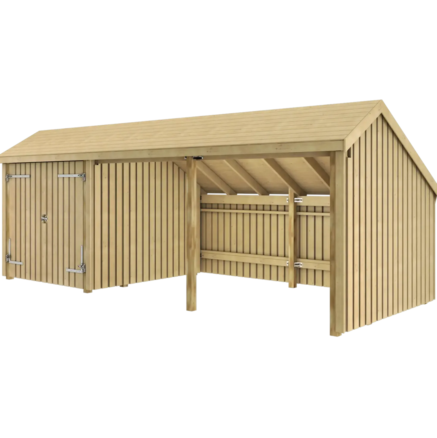 Plus Multi havehus 15,5 m² 3 moduler med dobbeltdør og åbent front