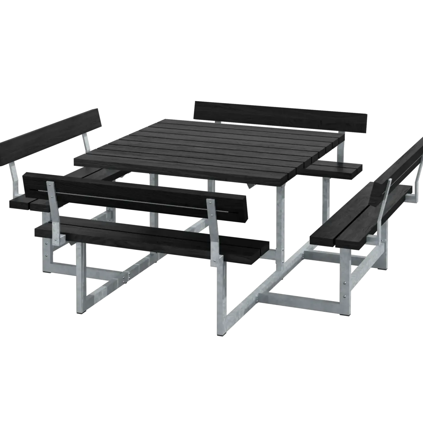 PLUS Picnic Bord/Bænkesæt m/4 ryglæn 224 cm RePlast Sort
