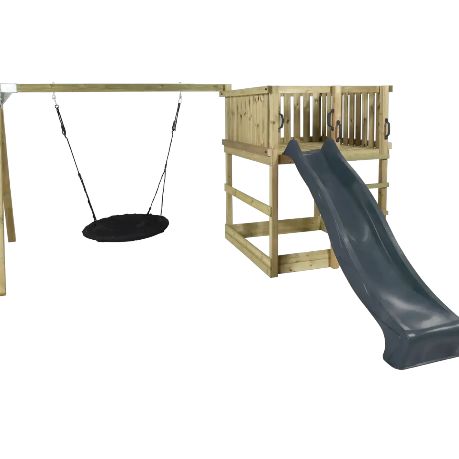 PLUS PLUS Play legetårn inkl. gyngestativ, gråsort rutsjebane og sort redegynge