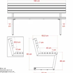 PLUS Relax bænk 150 cm sort