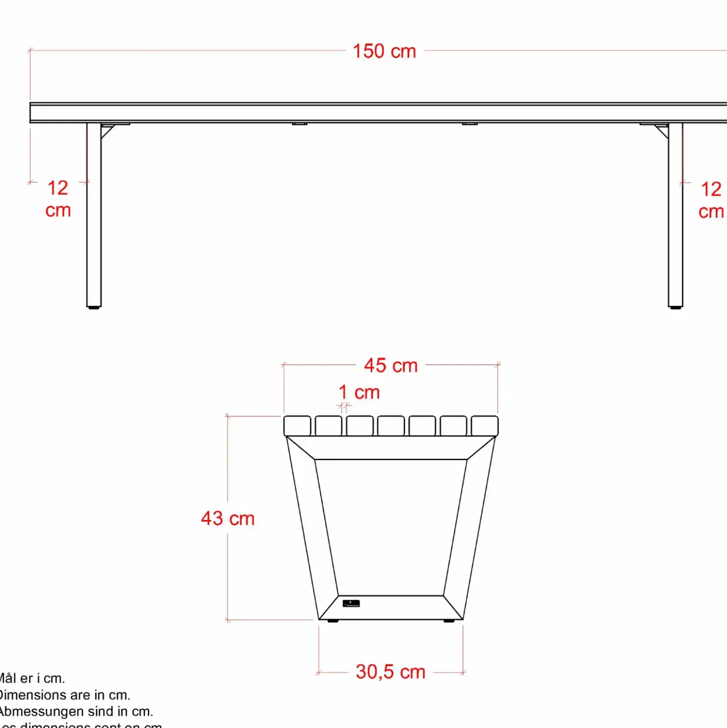 PLUS Siesta Living bænk/bord 150 cm sort