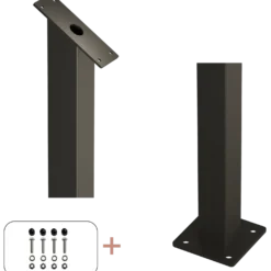 Plus Stålstolpe m/fod inkl. bolte til trappe gelænder 4,5x4,5x87,1/80,4 cm sort