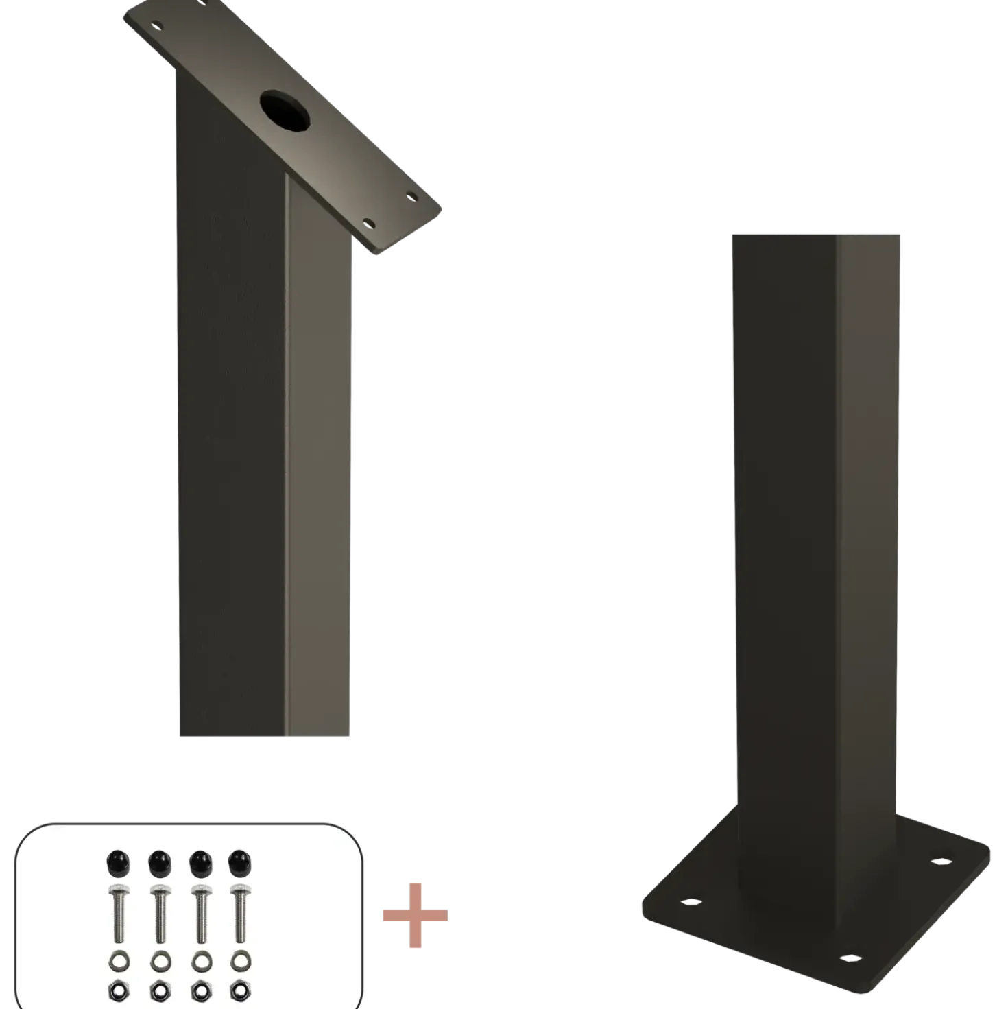 Plus Stålstolpe m/fod inkl. bolte til trappe gelænder 4,5x4,5x87,1/80,4 cm sort