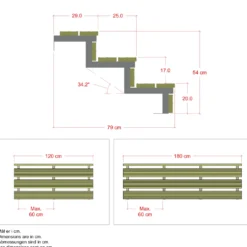 Plus Terrassetrappe 3 trin 54x79 cm 34,2° 180 cm