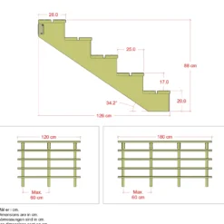 Plus Terrassetrappe 5 trin 88x126 cm 34,2° 120 cm