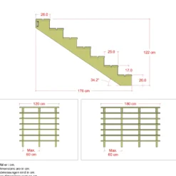 Plus Terrassetrappe 7 trin 122x176 cm 34,2° 180 cm