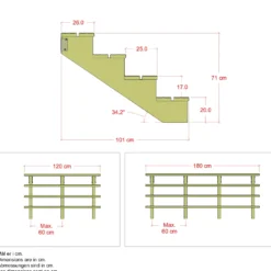 Plus Terrassetrappe 4 trin 71x101 cm 34,2° 180 cm