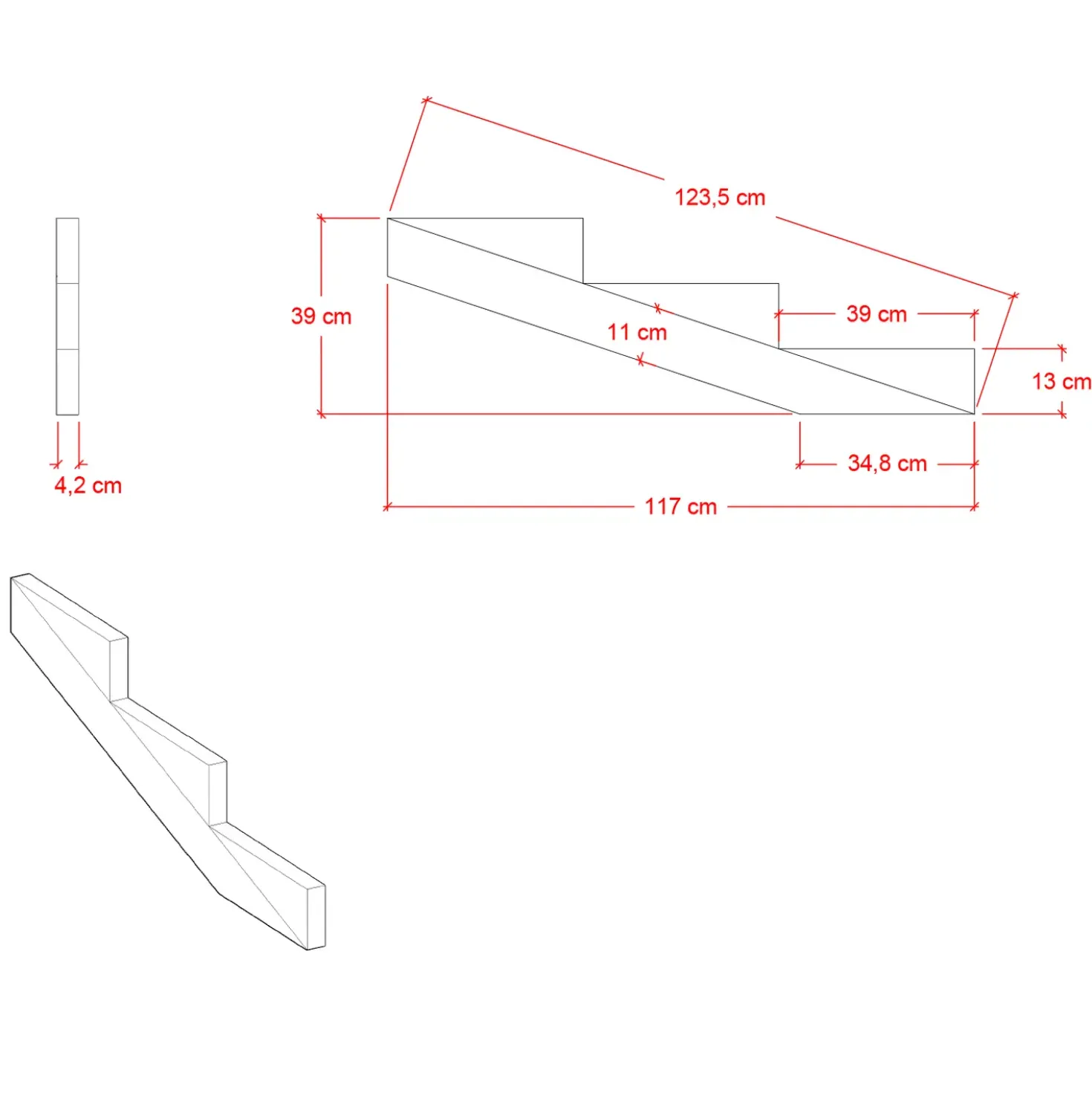 Plus trappevange 3 trin 19° 117x39 cm tryk imp.