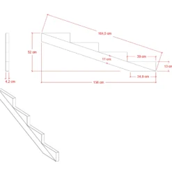 Plus trappevange 4 trin 19° 156x52 cm tryk imp.