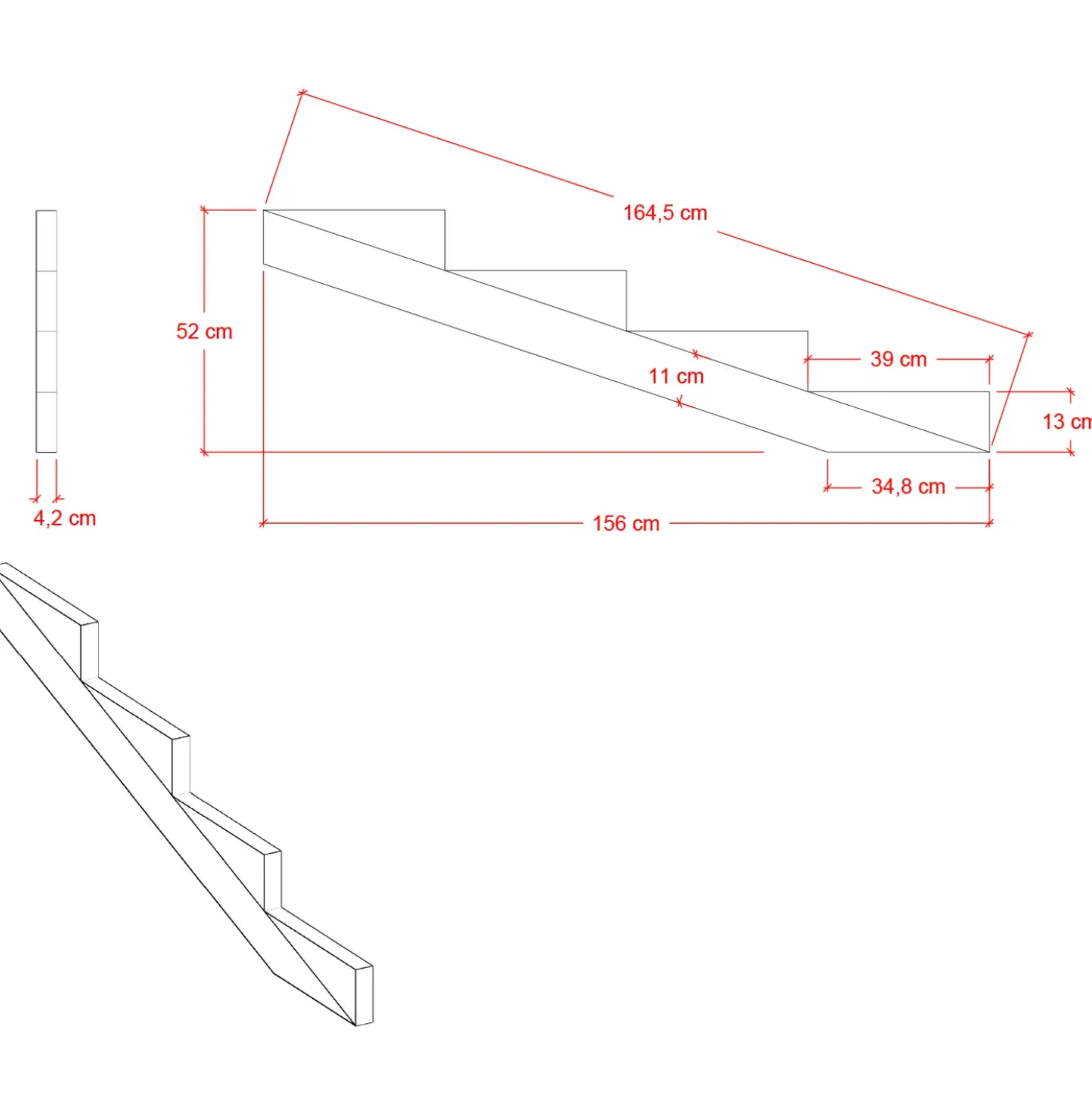 Plus trappevange 4 trin 19° 156x52 cm tryk imp.