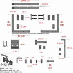 PLUS Vinesse dobbeltlåge 300×98 cm sort inkl. sort beslag