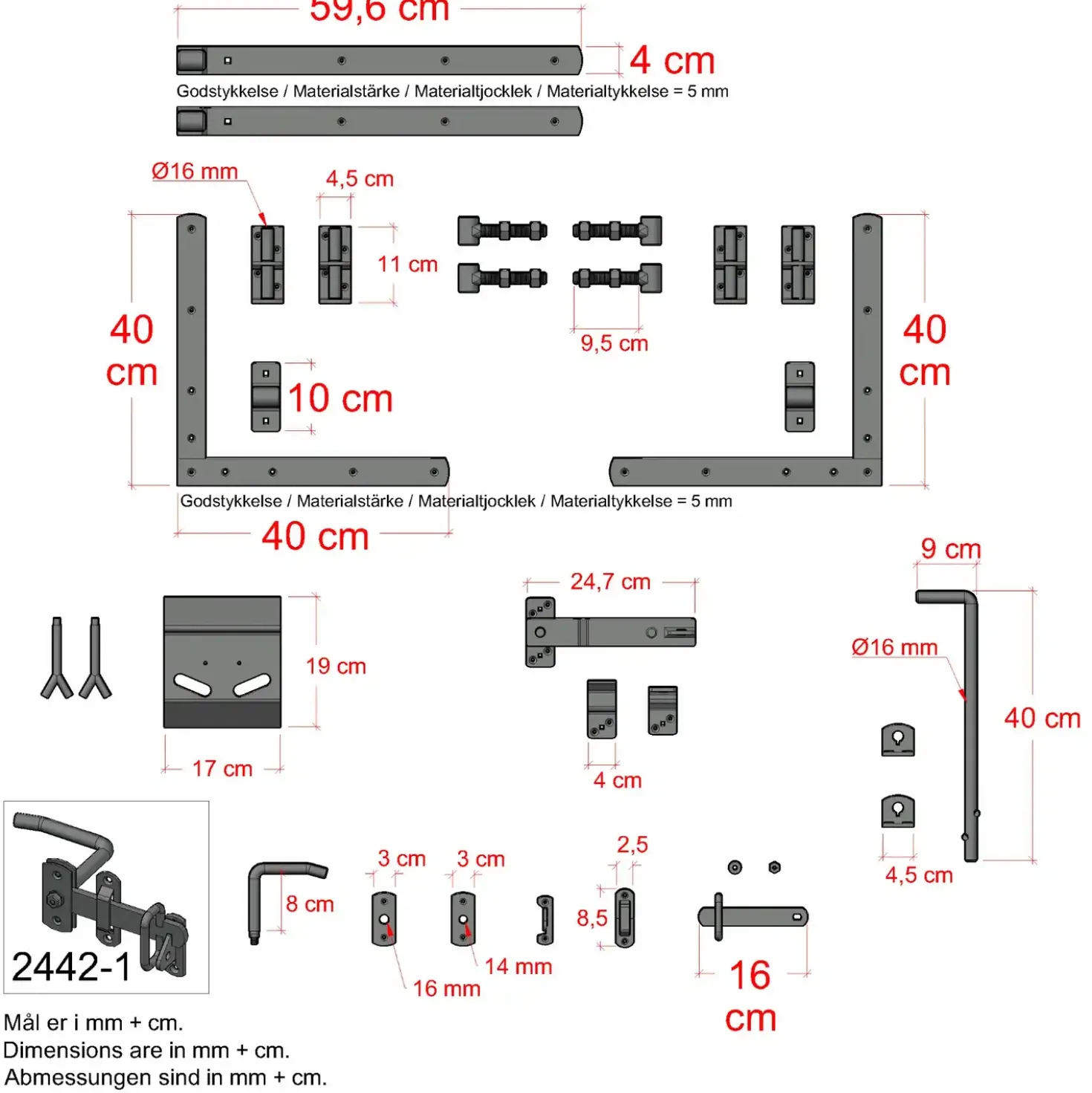 PLUS Vinesse dobbeltlåge 300×98 cm sort inkl. sort beslag