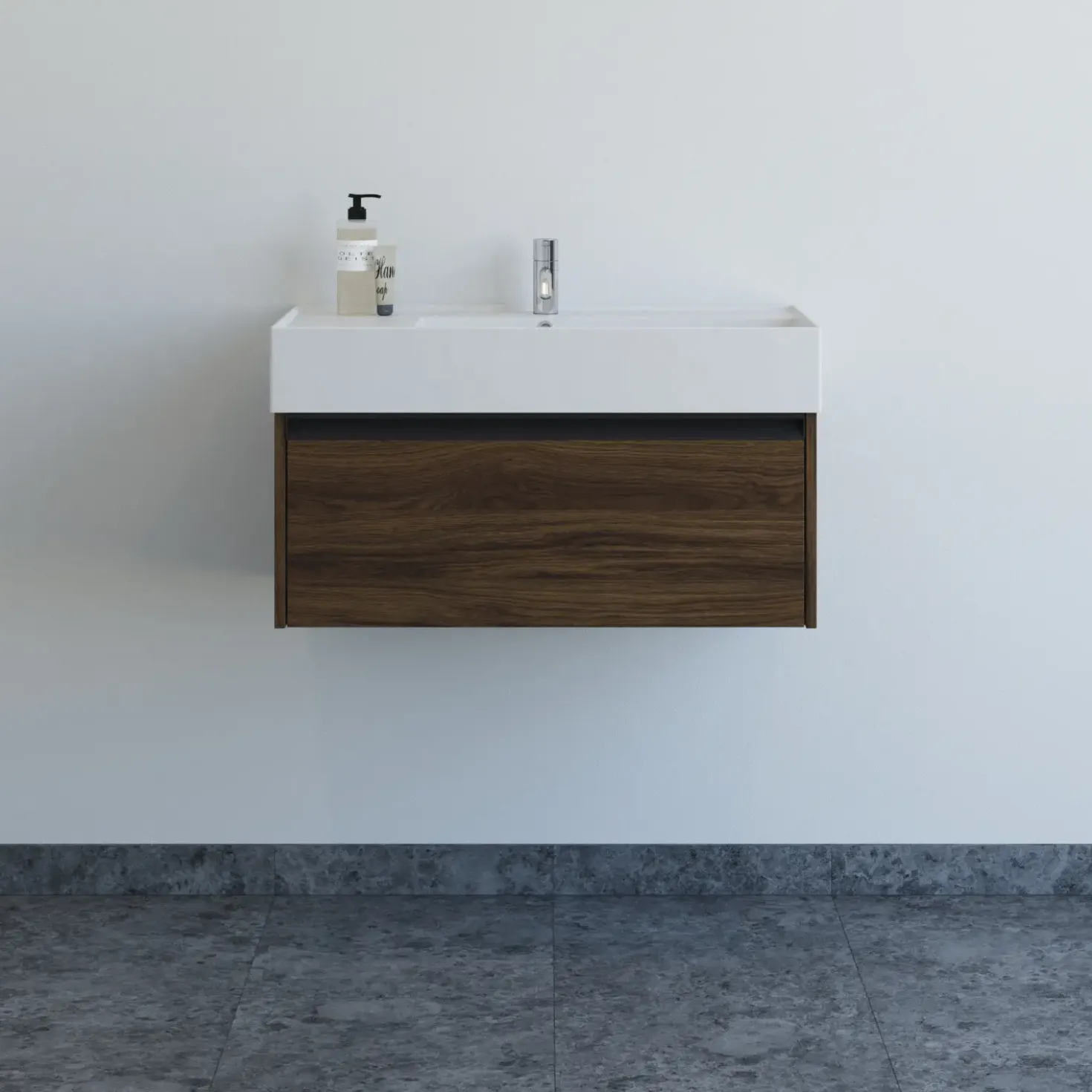 Scanbad badmøbel m/Asyre vask/højre, 1 skuffe, brun eg 81 cm