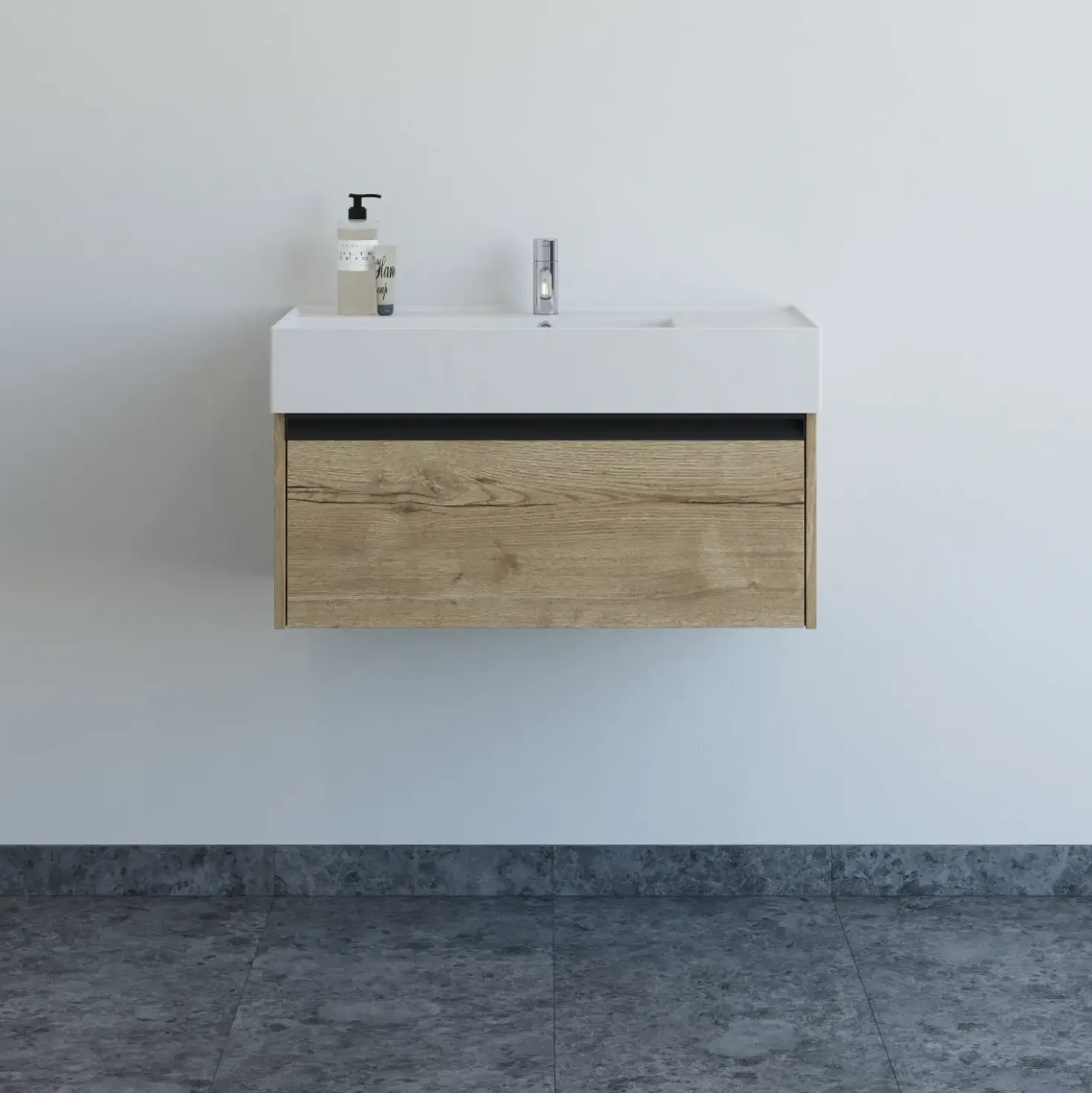 Scanbad badmøbel m/Asyre vask/venstre, 1 skuffe, natur eg 81 cm