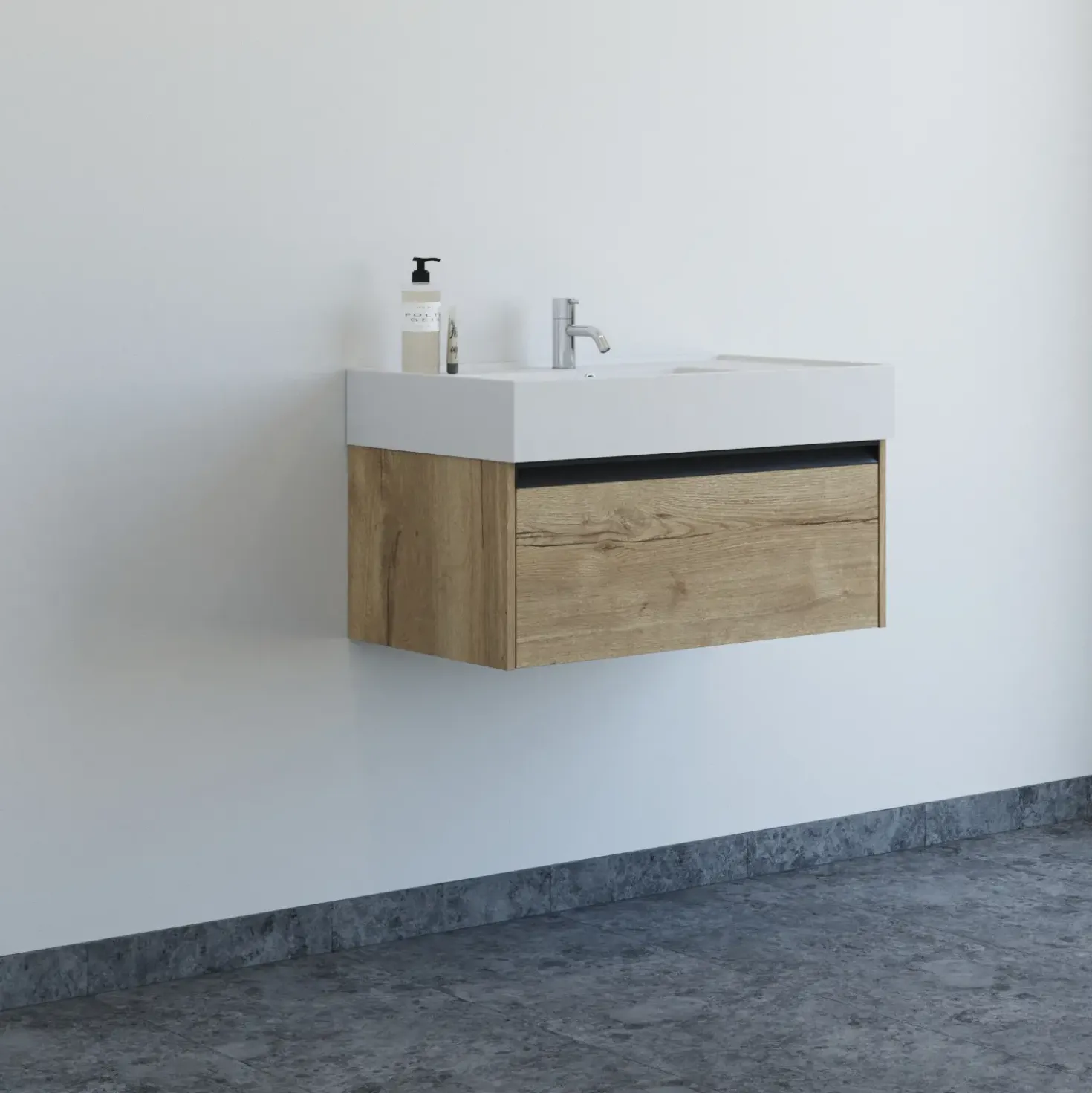 Scanbad badmøbel m/Asyre vask/venstre, 1 skuffe, natur eg 81 cm