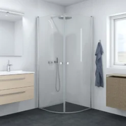 Scanbad brusedør halvrund saint/klart glas model 80