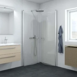Scanbad brusedør halvrund saint/klart glas model 80