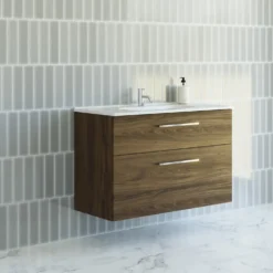 Scanbad Delta vaskeskab m/Karat vask 100 cm brun eg