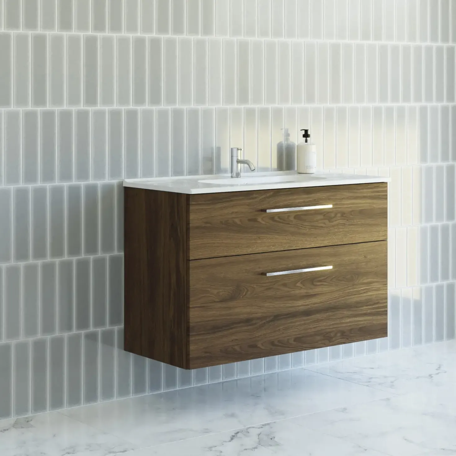 Scanbad Delta vaskeskab m/Karat vask 100 cm brun eg