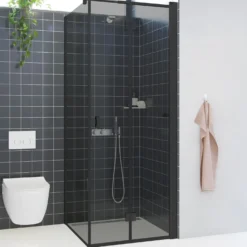Scanbad foldedør 79x200cm sort/røgfarvet glas