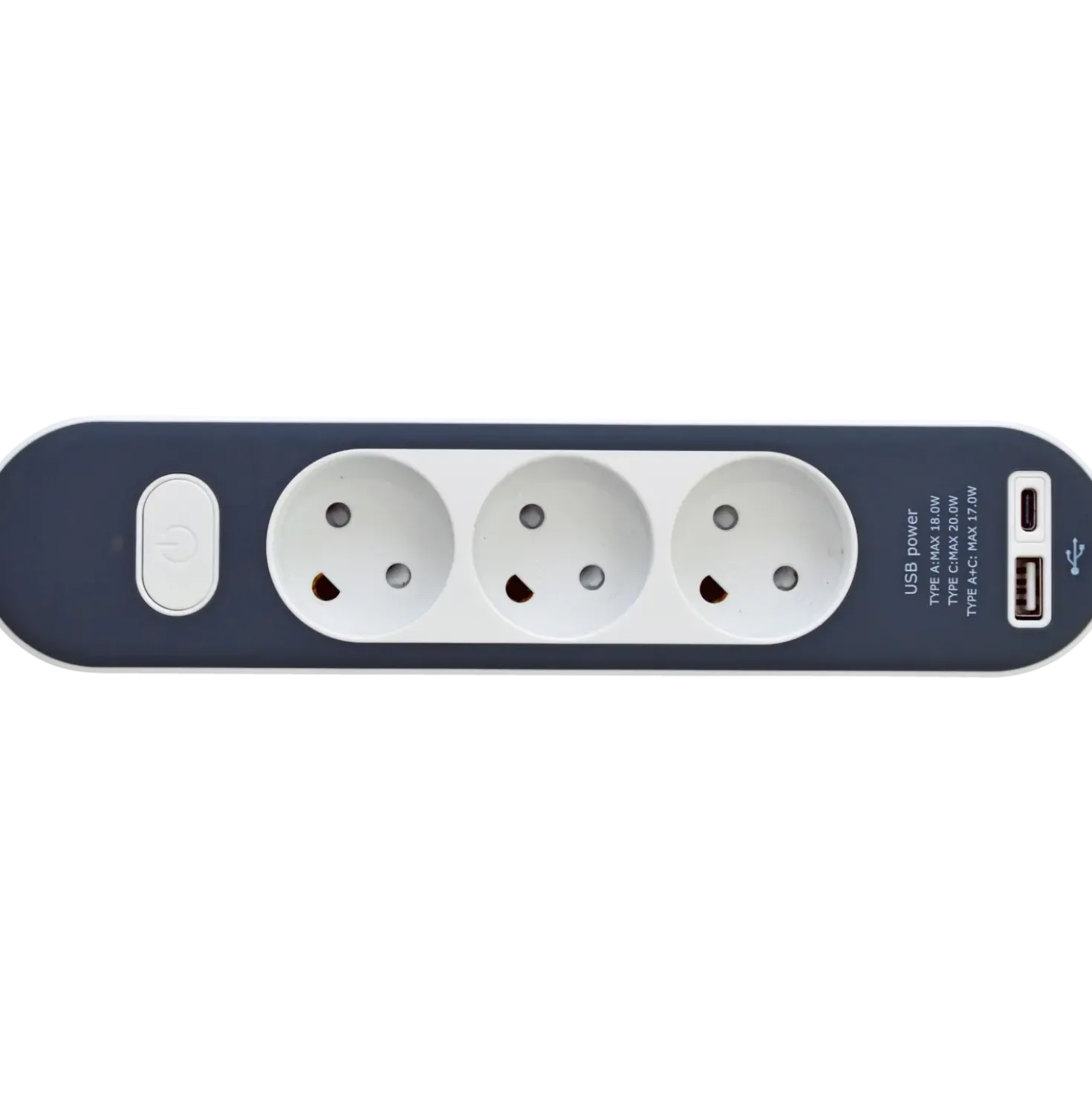 3-stikdåse med USB A+C 1,4m ledning