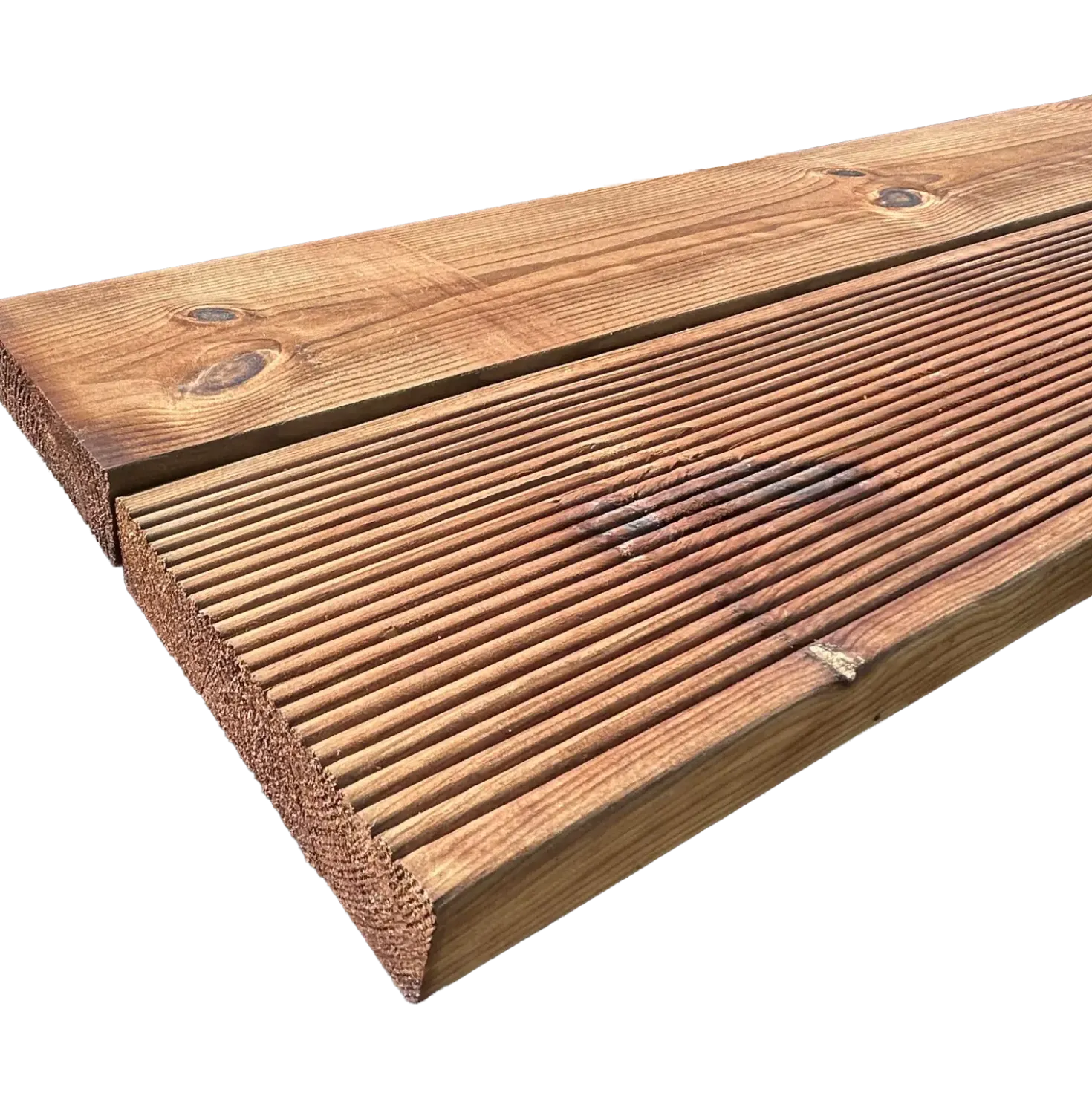 Terrassebrædder rillet/glat fyr brunimprægneret 32x125 mm x 4,2 m